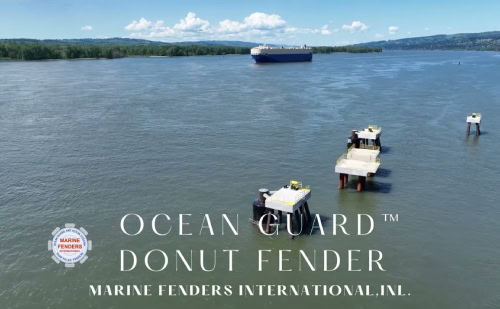 Donut fender Drone video MFI’s 10 ft. diameter Ocean Guard™ Donut Fenders in the Columbia River.